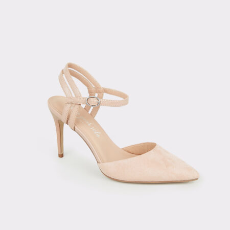 Pale Pink Suedette Strappy Pointed Court Shoes