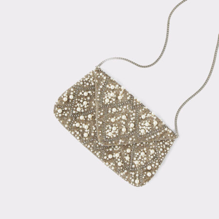 Pearl, bead and sequin envelope clutch bag