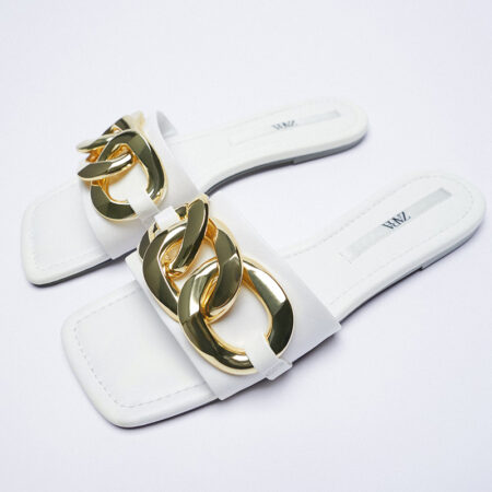 Flat chain sandals white